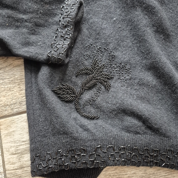 Vintage Anne-Scott Black 100% Cashmere Beaded Cardigan Sweater Lined 50s 60s M - Picture 6 of 10